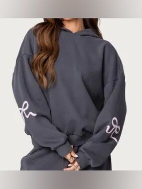 Edikted Bonney Bow Detail Hoodie graphic bow detail on the sleeves Size XL